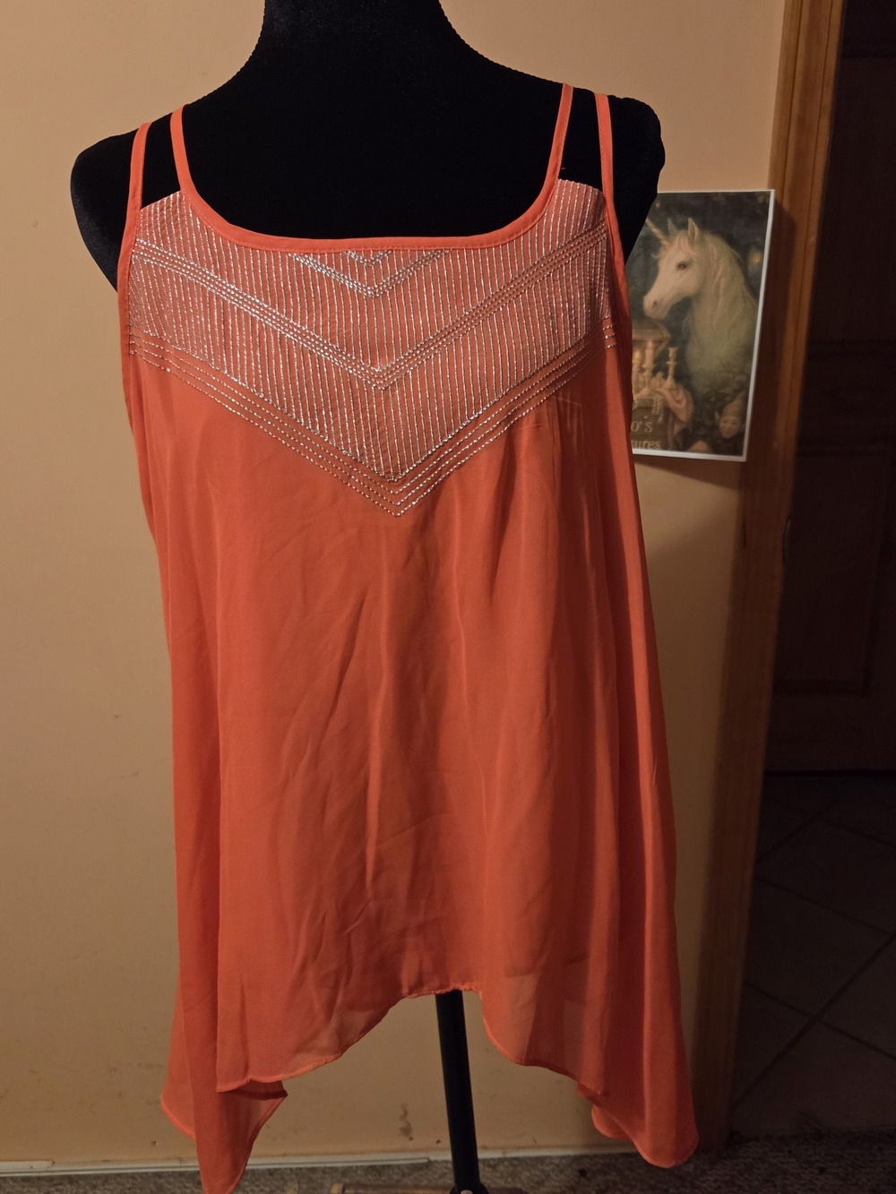 Studio Y Coral Beaded Layered Tank Top Size L